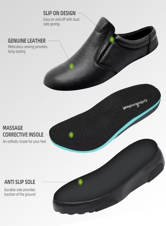 OrthoComfoot Men's Orthopedic Leather Dress Walking Shoes: Comfortable Plantar Fasciitis Loafers for Foot and Heel Pain Relief, Orthotic Oxfords with Arch Support for Wedding, Date, Meeting Black Size 10 - Image 5